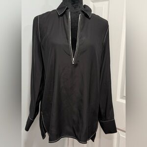 Lafayette 148 New York Black Blouse with White Stitching